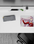 14x10 inches mouse pad featuring Zero Two from Darling in the Franxx, capturing her confident and poised stance with flowing pink hair.