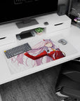 Modern 32x16 inches mouse pad with Zero Two from Darling in the Franxx, exuding confidence and poise as her hair flows freely in the wind.