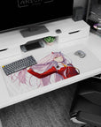Artistic 36x16 inches desk pad featuring Zero Two from Darling in the Franxx, blending confidence, motion, and style with her flowing pink hair.