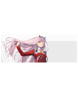 Compact 32x12 inches mouse pad with Zero Two from Darling in the Franxx, capturing her powerful stance and flowing pink hair.