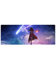 Anime mouse pad 32x12 inches featuring Megumin from Konosuba, with a sky explosion, comets, and a glowing staff.