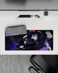 28x12 inches anime mouse pad in deep black and red with sharp crimson trims and a dark, intense vibe.