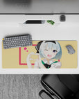 32x12 inches desk mat in soft lemon and hot pink with sweet crush vibe, bright clean anime print.
