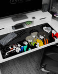 40x20 inches Steins;Gate desk pad featuring Okabe in red-black with Kurisu and Mayuri in side profile.