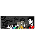 Steins;Gate anime mouse pad 32x12 inches with side-profile crew and gear backdrop on charcoal.