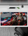 Ainz Ooal Gown anime mouse pad, 32x16 inches, featuring eerie blues and crimson slashes with storm dragons and dark fantasy energy.