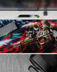 Ainz Ooal Gown anime desk pad 40x20 inches, featuring a dark fantasy scene with storm dragons and crimson slashes.