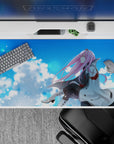 Peaceful 40x20 desk pad showcases Zero Two gazing into the open sky for fans of calm and introspective moments