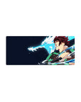 Tanjiro from Demon Slayer on a 28x12 inch anime mouse pad, featuring a dynamic water dragon and vibrant colors.
