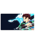 Tanjiro from Demon Slayer anime mouse pad, 32x16 inches, features a dynamic water dragon design with a navy backdrop.