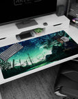 40x20 inches anime desk pad showing blonde girl in violet with ribbon hat reading under a meteor sky.