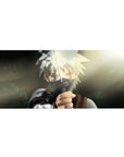 Anime desk pad 36x16 inches with detailed ninja showdown art, sun flare, smoky greens, and crisp highlights.