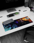 32x12 inches anime girl mouse pad featuring a fallen-angel queen smirking before fiery spell-like flames.