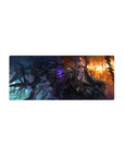 Dark glam fallen-angel anime girl mouse pad with jagged wings and sharp armor, 28x12 inches.