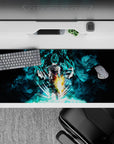 36x16 inches desk pad showcasing Super Saiyan Blue Gogeta, capturing the intensity of fusion energy with bold blue and black tones.