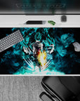 40x20 inches desk pad with Super Saiyan Blue Gogeta, radiating fusion energy with intense blue and black tones, perfect for Dragon Ball Super fans.