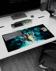 Modern 32x16 inches mouse pad with Super Saiyan Blue Gogeta, featuring dynamic blue and black tones for a bold, energetic desk setup.