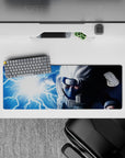 Anime mouse pad 32x12 inches in cold blues with electric white Chidori bolts for a high-energy vibe.