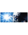Anime mouse pad 32x12 inches with Kakashi lightning action, bold print and Hidden Leaf headband detail.