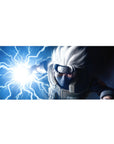 36x16 inches anime desk pad with Kakashi Hatake Chidori lightning, Hidden Leaf headband, bold print.