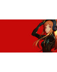 40x20 inches anime girl desk pad with orange-haired girl in headphones on a crimson background.