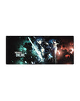 Gun Gale Online anime mouse pad 28x12 inches with two fighters back to back, glowing blade, tactical gear.