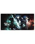 Gun Gale Online anime mouse pad 32x16 inches with two fighters back-to-back, glowing blade and tactical armor.