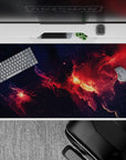 Smoky navy to hot ember red desk pad 40x20 inches, calming midnight space vibe for setups.