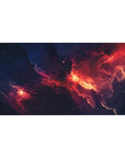 Galaxy nebula desk pad 40x20 inches with speckled stars and bold cosmic swirl design.