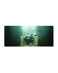 28x12 inches anime girl mouse pad with dreamy stone throne scene, floral kimono, soft teal glow.