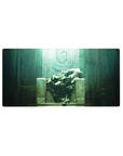 32x16 inches anime girl mouse pad with kimono-clad girl on stone throne, floral details and teal mist.
