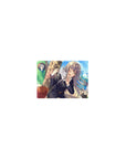 Classic anime girl mouse pad 14x10 inches with silver-haired schoolgirl, wink, cat shoulder, chibi cameos.
