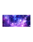 Cosmic galaxy desk mouse pad 28x12 inches with nebula gradients and glittery starlight.
