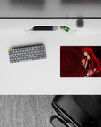Rias Gremory in devil form with red hair and wings on a 14x10 inch High School DxD anime mouse pad, fierce and elegant.