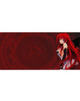 Rias Gremory in full devil form, 36x16 inch anime desk pad, from High School DxD, featuring bold black and crimson tones.