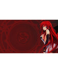 Rias Gremory anime desk pad 40x20 inches, featuring her devil form with red hair and black-crimson tones from High School DxD.