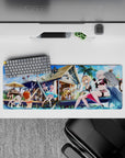Playful 32x12 mouse pad features beach party fun with intricate details like dolphins and umbrellas for fans