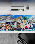 Striking 36x16 desk pad highlights playful beach activities with vivid colors and cheerful details
