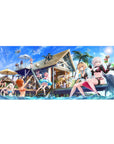 Beach party mouse pad 36x16 with umbrella and dolphin theme for immersive anime-inspired decor and relaxation
