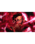 Tanjiro Kamado from Demon Slayer: Kimetsu no Yaiba featured on a 40x20 inches desk pad, bringing intense energy and style to your workspace.