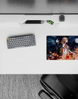 Anime mouse pad 14x10 inches featuring Kirito and Asuna from Sword Art Online with a night sky and fiery sparks.