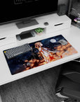 Mouse pad 32x16 inches featuring Kirito and Asuna from Sword Art Online, with a night sky and fiery sparks theme.