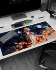 Desk pad 40x20 inches featuring Kirito and Asuna from Sword Art Online under a night sky with stars and fiery sparks.