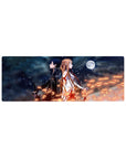 Anime mouse pad 32x12 inches featuring Kirito and Asuna, surrounded by a night sky, stars, and sparks, in a striking design.