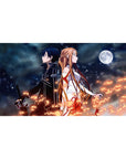 Anime mouse pad featuring Kirito and Asuna from Sword Art Online, 40x20 inches, with night sky and fiery sparks design.