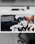 32x16 inches mouse pad with Spike Spiegel’s farewell, black-and-white silhouette set against nebula swirls, capturing a legendary ending.