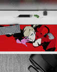 Ann Takamaki anime desk pad, 36x16 inches, featuring Panther in red suit and pink gloves, radiating confidence and style.