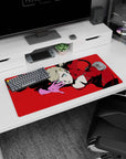 Ann Takamaki anime mouse pad, 32x16 inches, featuring her in a red suit and pink gloves with a striking pose.