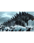 40x20 inches anime desk pad with sea titan bursting through stormy waves, jets and warships below.
