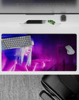 32x16 inches mouse pad with neon hologram design, featuring a glowing holographic woman in purples and blues for a striking sci-fi workspace vibe.